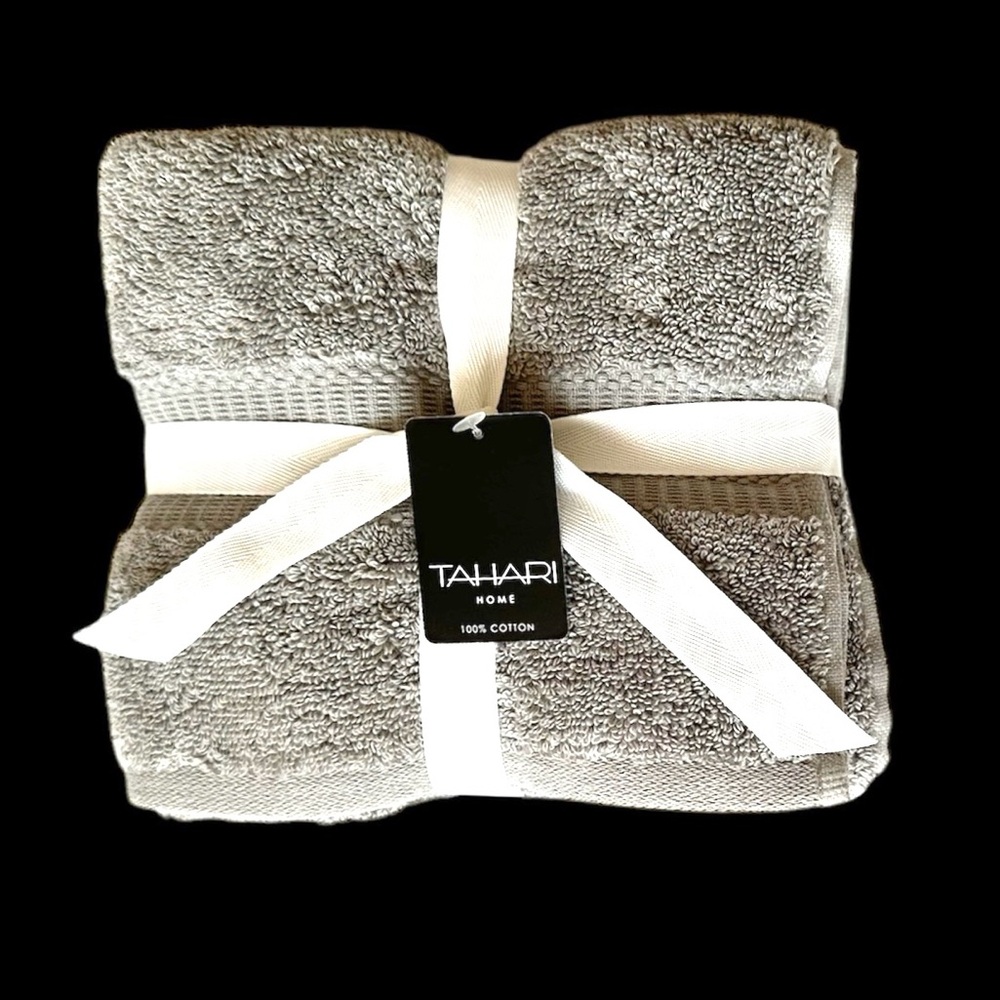 Tahari Home 2 Piece Hand Towels Set 100% Cotton Light Gray BRAND NEW WITH TAGS!